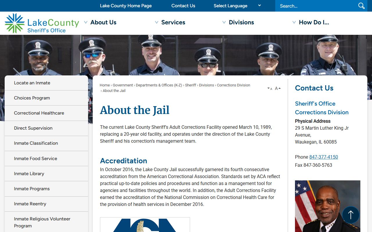 Lake County Sheriff's Adult Corrections Facility jail overview and capacity