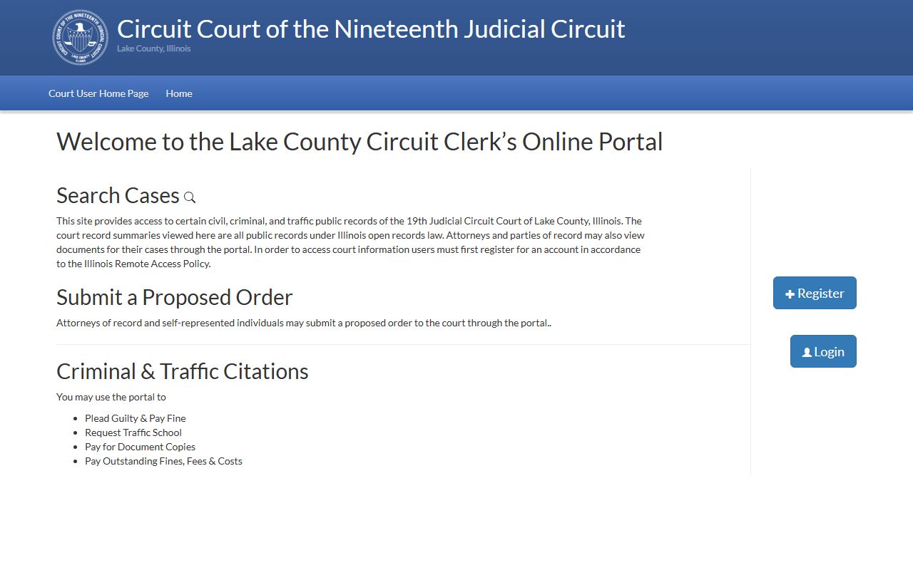 Lake County Circuit Clerk eCourt portal for court records after an arrest