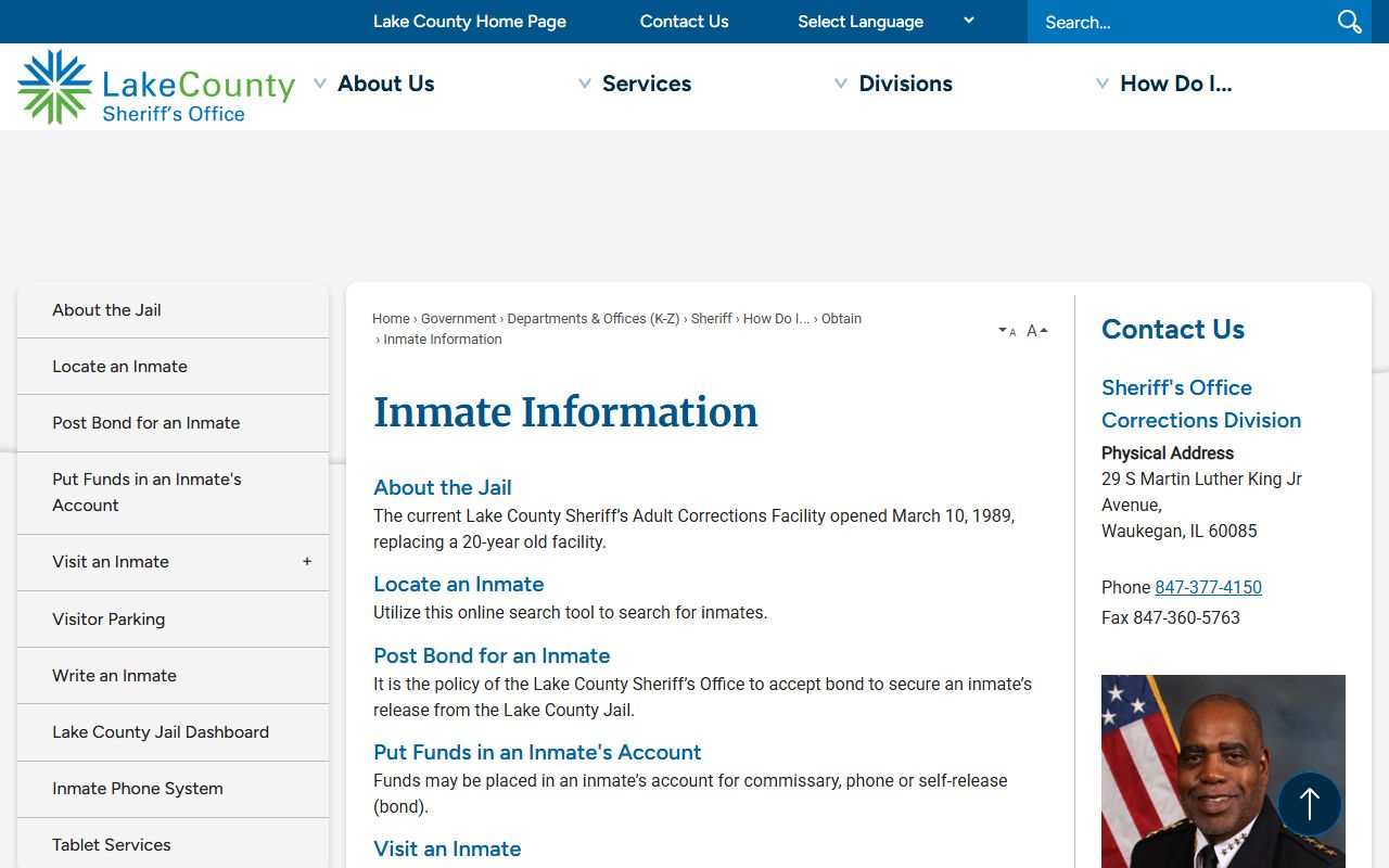 Lake County Sheriff inmate information hub for jail records and lookup