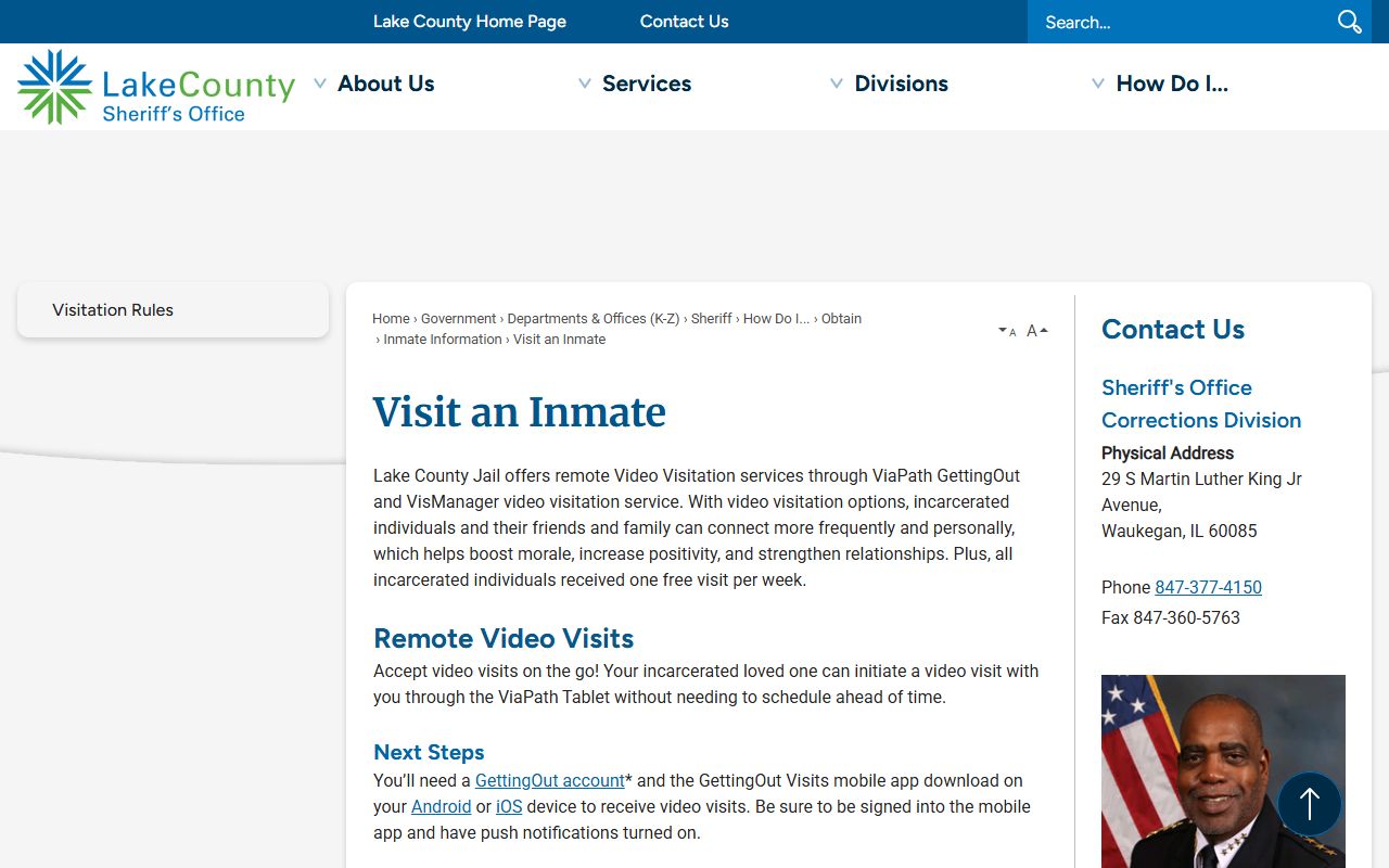 Lake County jail video visitation instructions for inmates