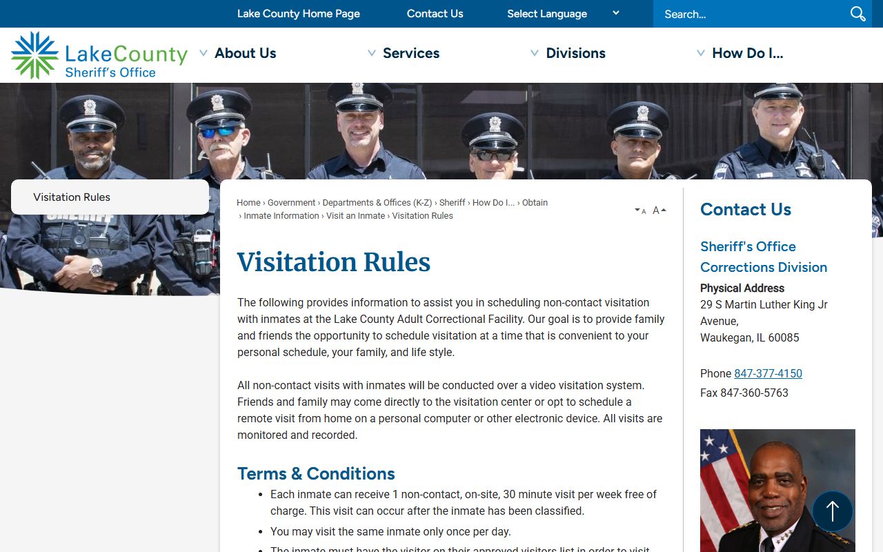 Lake County jail visitation rules and ID requirements for the Adult Corrections Facility