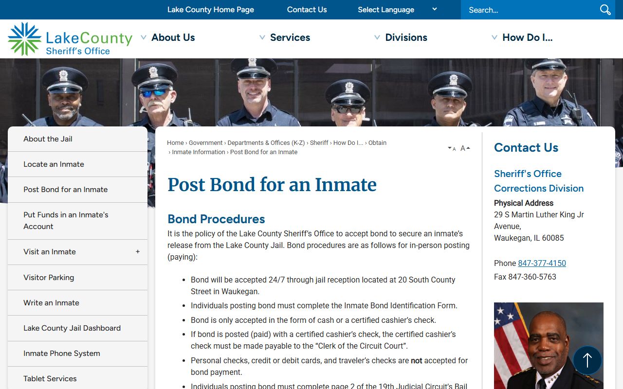 Lake County post bond and self-release information after an arrest
