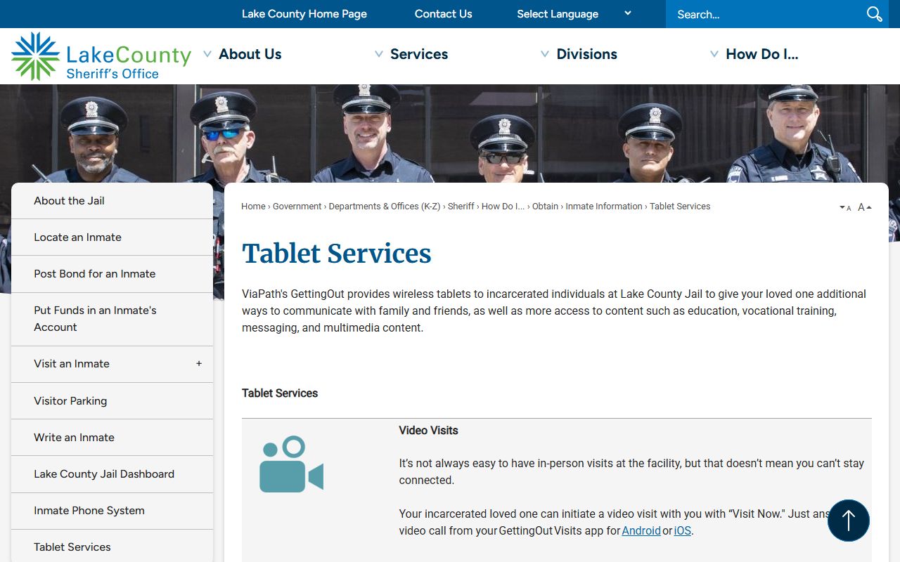 ViaPath tablet services for messaging, photos, and deposits at the Lake County jail